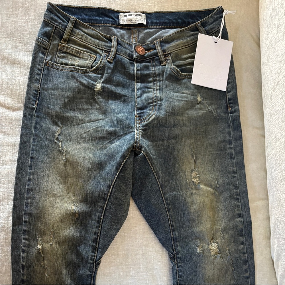 One Teaspoon Distressed Blue Skinny Jeans